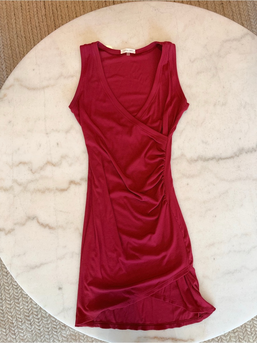 Sleeveless Wrap-Style Mini Dress in Deep Red by Banana Republic